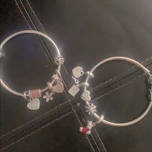 Pandora sterling silver bangles with charms